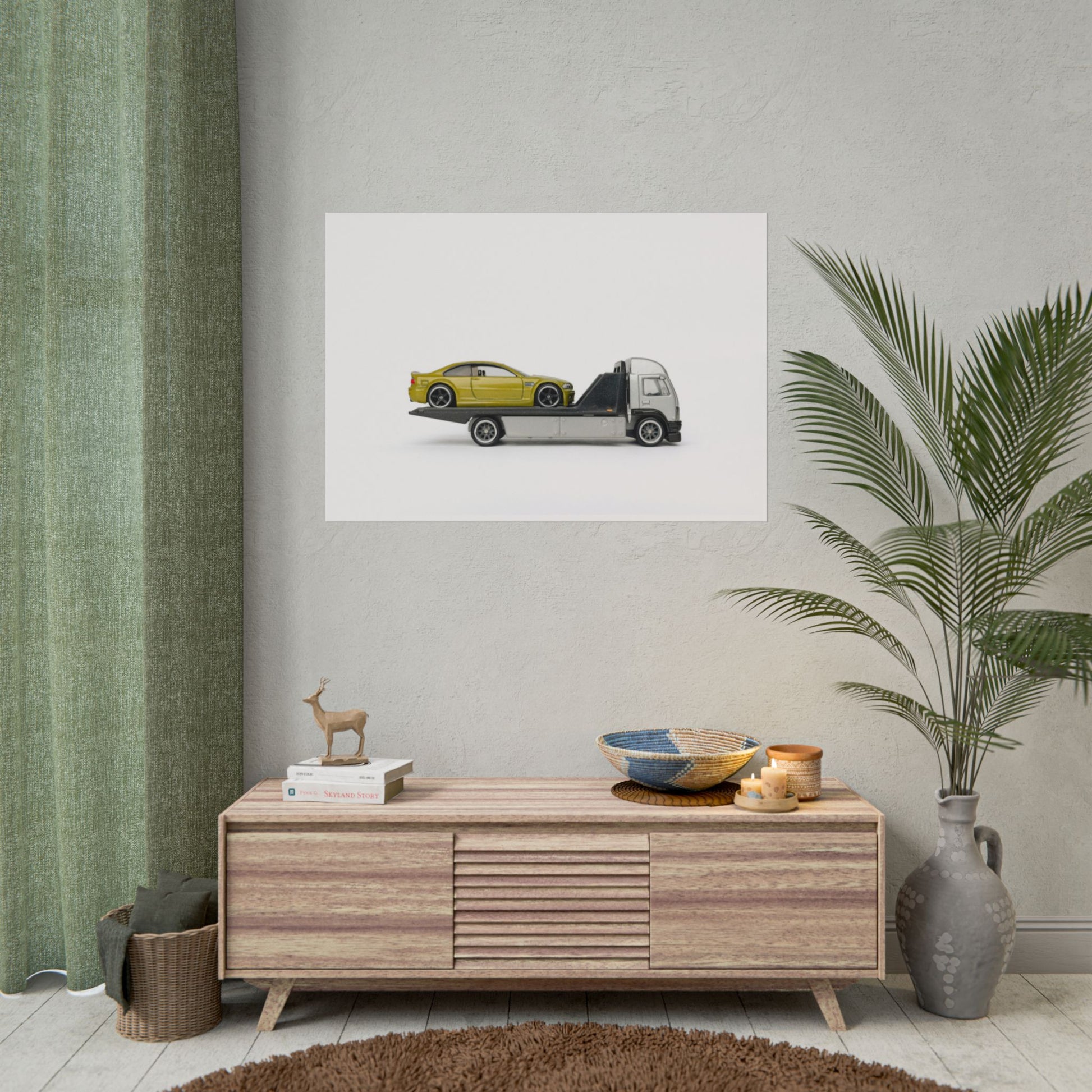 BMW on tow truck Toy Photography print - Perfect for Man cave, garage, hobby room, Kid's gift, and more!