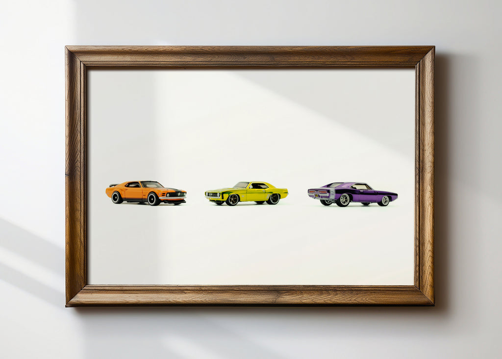 Muscle Car Poster - Toy car photography - Charger, Camaro, Mustang
