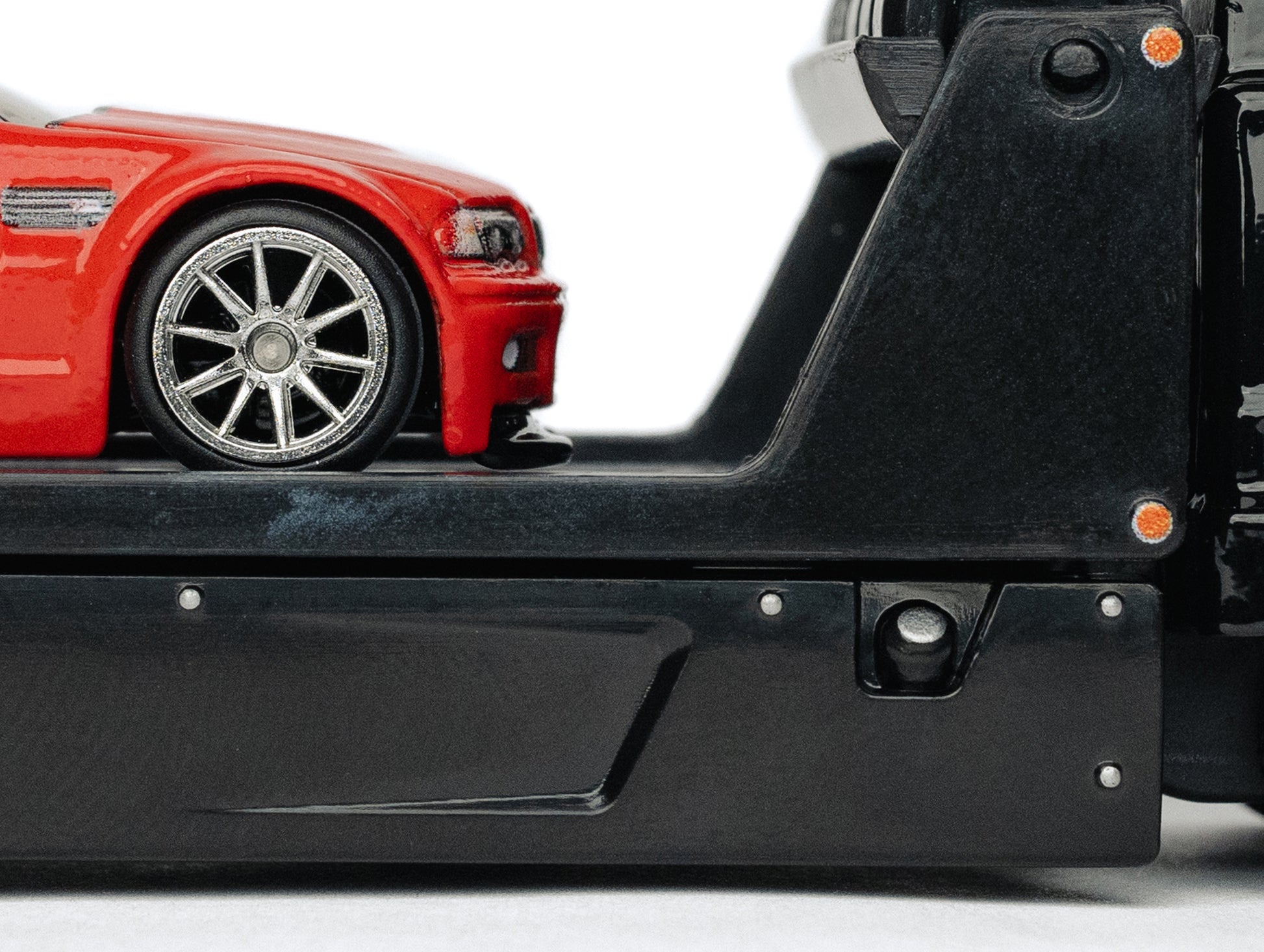 Red BMW on tow truck poster - Toy Photography Print