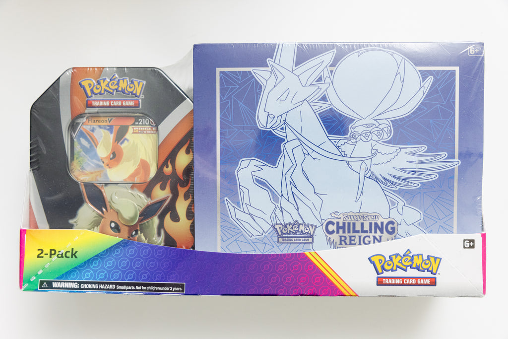 Pokemon TCG - Chilling Reign ETB + Flareon V Tin 2 Pack (SEALED)