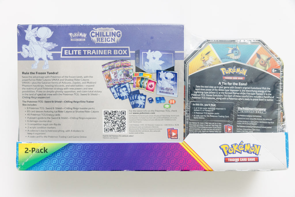Pokemon TCG - Chilling Reign ETB + Vaporeon V Tin 2 Pack (SEALED)